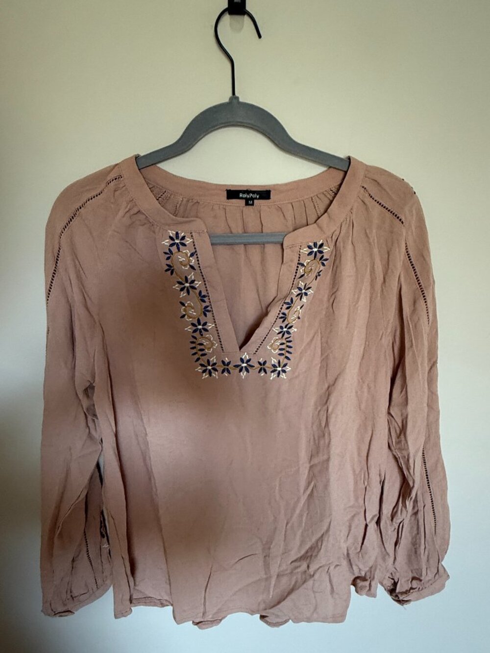 RolyPoly Embroidered Boho Peasant Blouse Size M NWOT